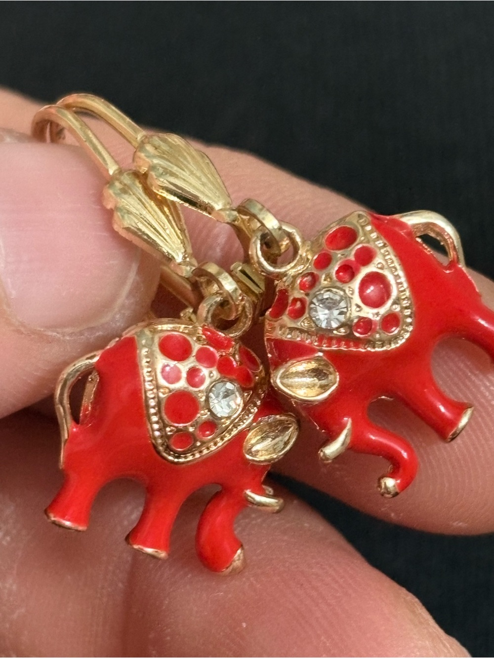 Red Elephant Drop Earrings - Gold Accent Women’s Jewelry